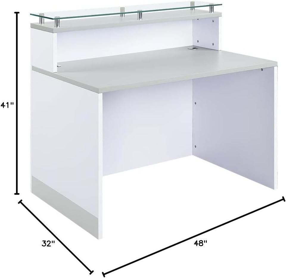 NBF Small Modern Reception Desk with Counter - 48" W x 32" D Retail Checkout Station - Front Reception Counter with 2 Grommet Holes - Countertop Lobby Desk for Office Salon Store, Walnut