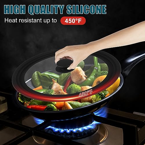 Universal Lid for Pots Pans and Skillets, 2 Pack Pan Cover fit 7", 8" 9" & 10", 11", 12" Diameter Cookware, Silicone Replacement Pan Lid Pot Lids for Frying Pans, Cast Iron,Tempered Glass Lid by Komokeru - Image 4