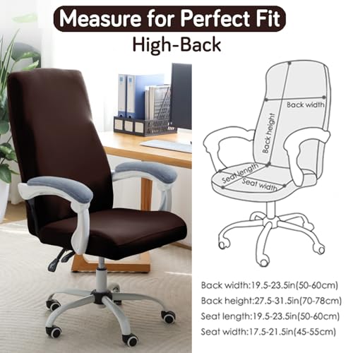 Image of HOKIPO 'SereneSolids' 140 GSM Office Chair Cover for Executive High-Back Chair - Stretchable Fabric, Washable & Anti-Slip - Fits Big & Tall Office Chairs, Coffee (AR-5220-CFE-L)