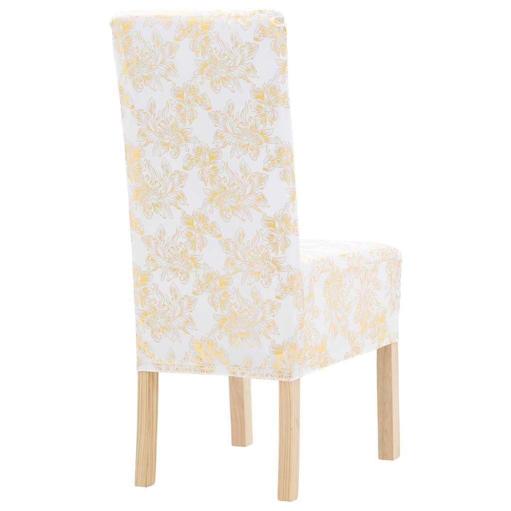 Hothingwell Coprisedili 6 Pezzi Bianco Stampa Dore | Elasticizzato 10% elastan, morbido anti-graffio, lavabile in lavatrice, per sedie fino a 55 cm