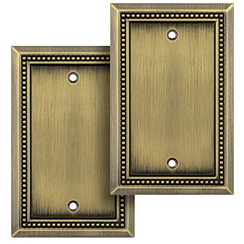 Image of Henne Bery Sunken Pearls Heavy Duty Decorative Wall Plate Switch Plate Outlet Cover (Single Blank, 2 Pack, Antique Brass)