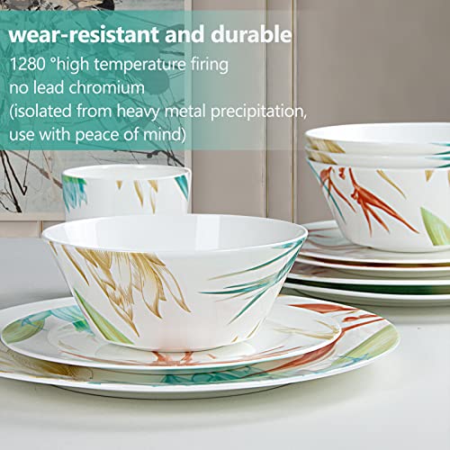 16-Piece Bone China Round Dinnerware Set, Multicolor Design Dish Sets, Service For 4, Set With Plates, Bowls And Mugs, For Indoor And Outdoor Use Bpa Free (E) #TOP3