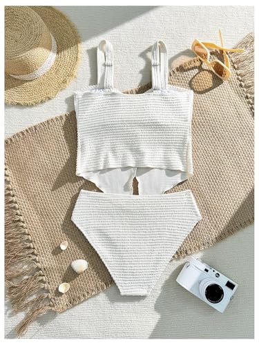 SHENHE Girl's 2 Piece Swimsuits Twist Front Split Textured Bathing Suits Cute Bikini Set2