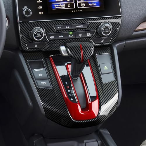 Image of Car Gear Shift Knob Cover Decals for 2017 2018 2019 2020 2021 2022 Honda CR-V Accessories CRV ABS Carbon Fiber Stickers, Black Red