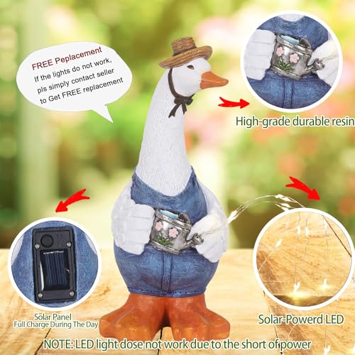 Jjalights JJA105 Garden Duck Statues For Garden Decor Mom Gifts-Duck Figurine Decorations With Solar Lights String For Women Mom,Yard Art Sculptures For Patio Lawn Outdoor thumb #6