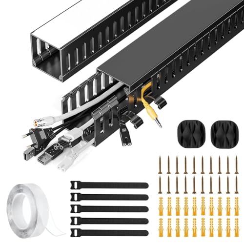 Image of Serplex 2Pcs 15.7 Inch Cable Raceway PVC Wire Concealer Kit for Office | Under Desk Cord Organizer with Side Cable Eyelets, Under Desk Cord Organizer with Cable Management Power Cable Channel