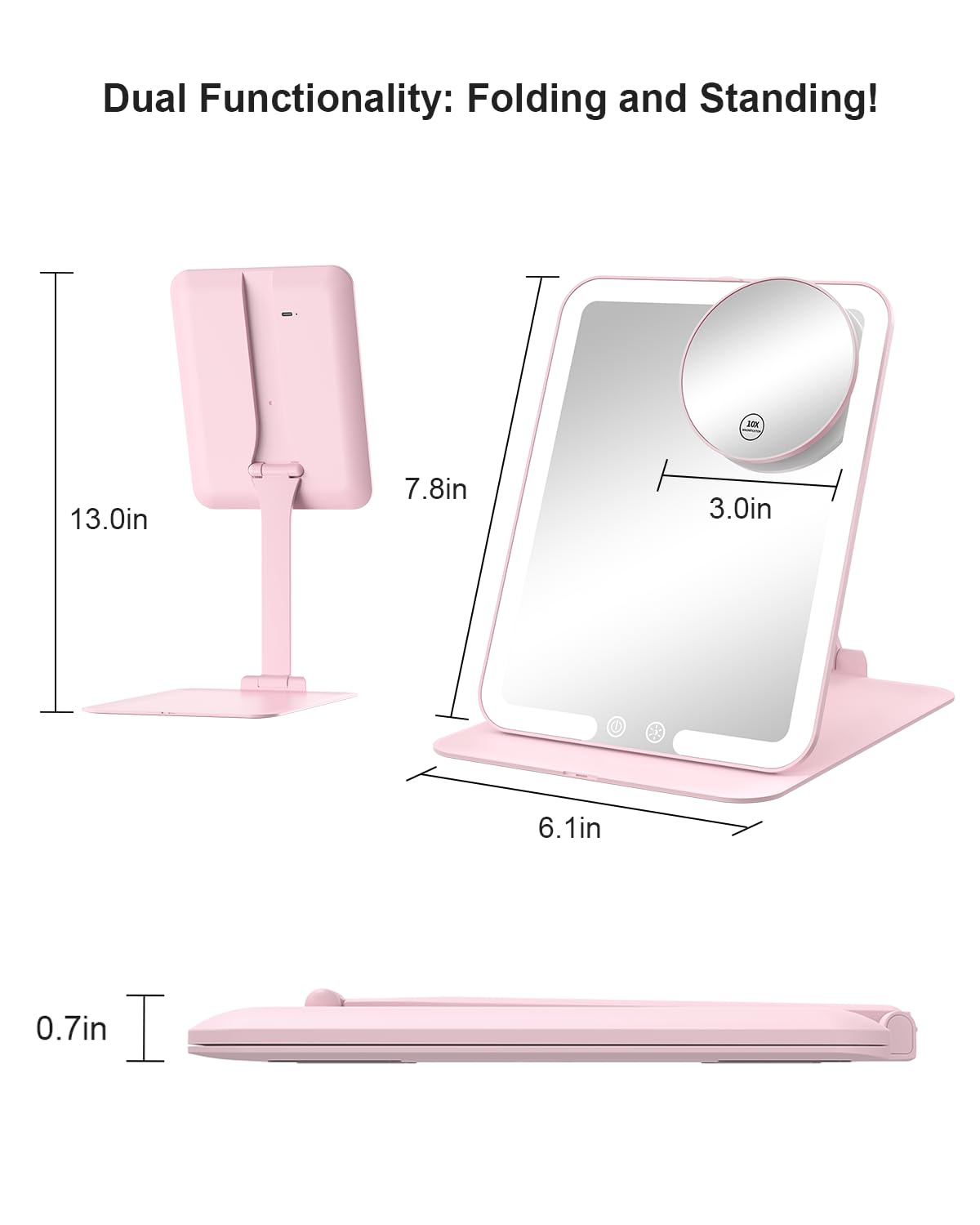 Gospire Travel Makeup Mirror with Lights and Magnification 10X - Image 2