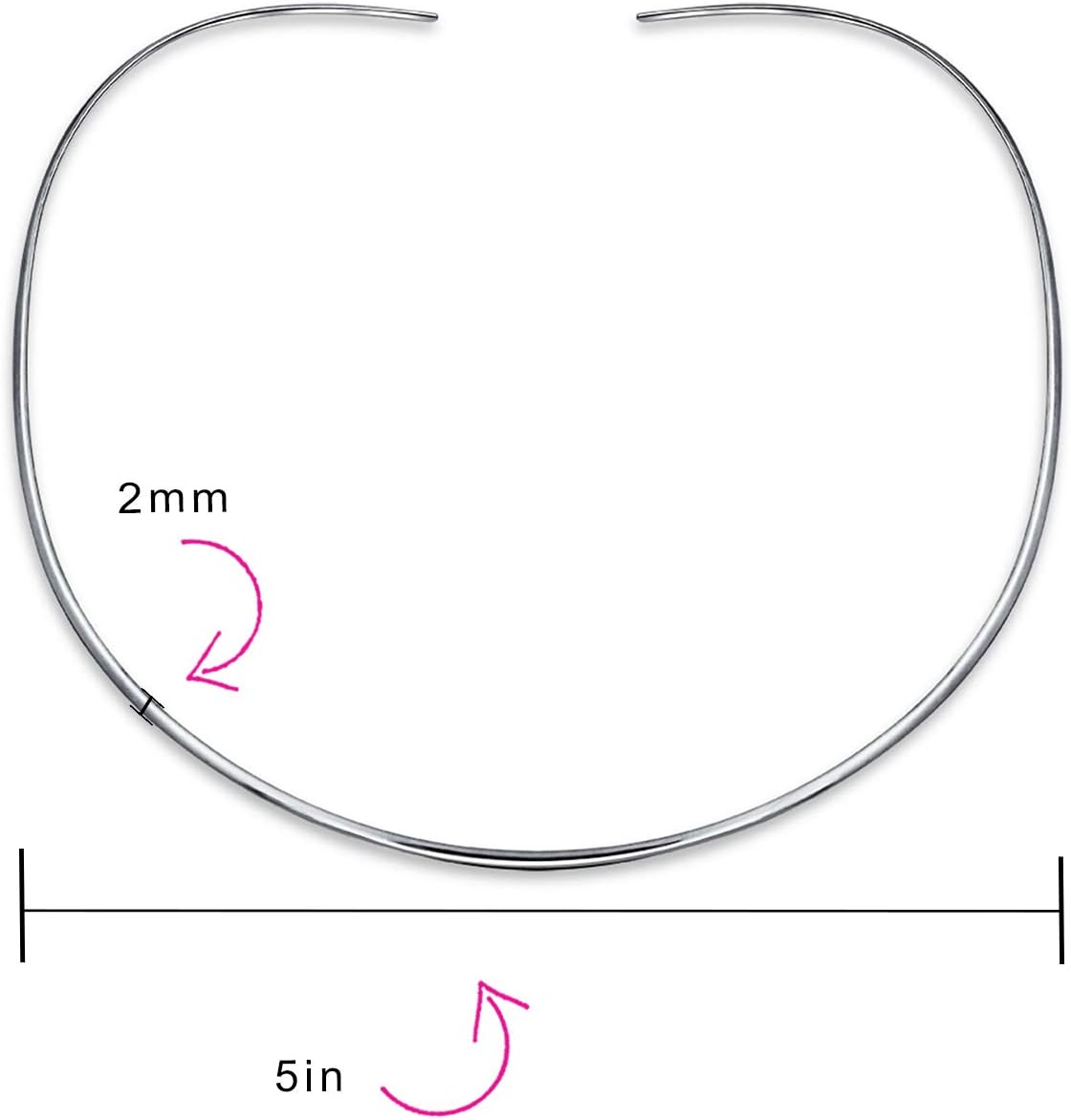 Bling Jewelry Basic Simple Thin Flat Choker Slider Open Collar Contoured Statement Necklace For Women .925 Silver Sterling Add Pendant 2MM