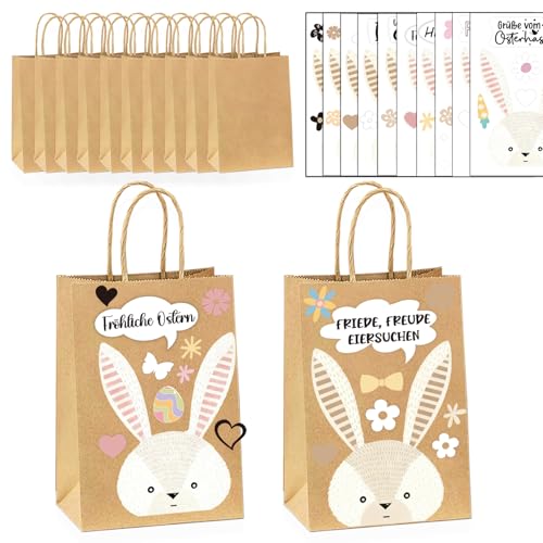 10 ostertüten | mit 10 Aufklebern süße Ostergeschenktüten | zum Befüllen als Osternester Osterkorb für Kinder Ostereier zum Befüllen Osterdeko Ostern basteln