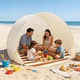 Tente De Plage Pop-up avec Protection UV 3-4 Personnes UPF 50+ - Tente Plage Bebe Anti UV Pliable...