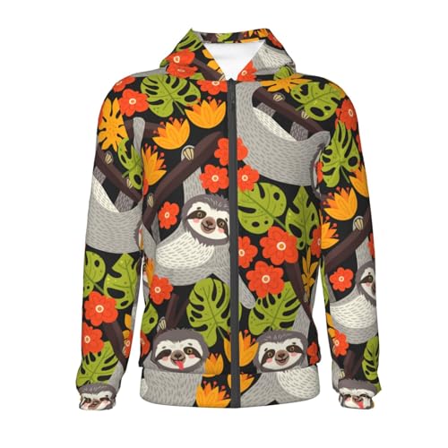 Sloth on the Branch Kids Pullover Hoodies Boys Zip Up Sweatshirts Girls Athletic Clothes with Pocket2