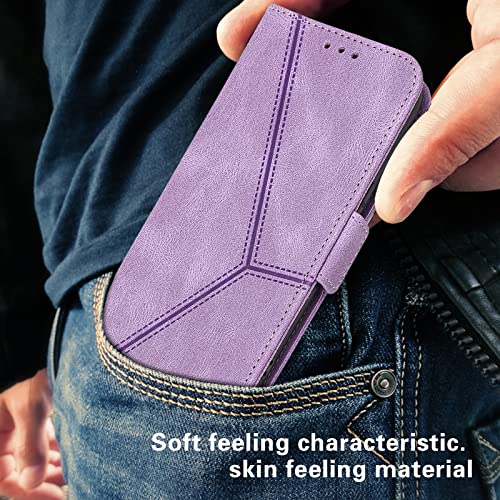 Business Flip Case For Samsung Galaxy A52 5G, Vintage Stripes Pu Leather Soft Tpu Interior Wallet Case Card Slots Kickstand Magnetic Protective Folio Phone Cover - Purple #TOP6