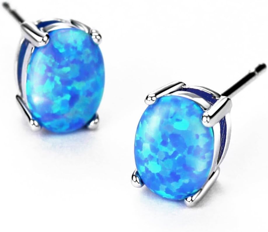 Michooyel Sterling Silver Opal Stud Earrings for Women Solitaire 6x8mm Oval Cut Opal Gemstone Earrings for Women - Image 6