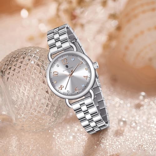 Image of Sapphero Ladies Watch Easy to Read Wristwatch, Women's Quartz Watch with Stainless Steel Strap, 5 ATM Waterproof, Classic Elegance Women Business Waterproof Watch