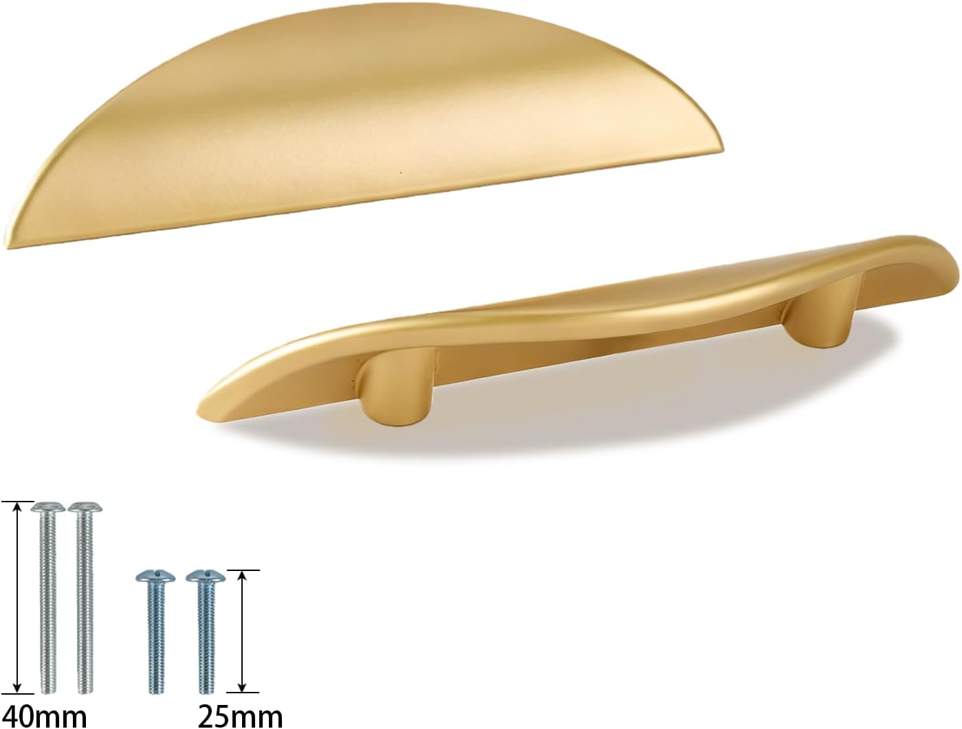 Primst 4 Pack Brushed Gold Cabinet Pulls, 2-1/2in Hole Centers Kitchen Cabinet Handles, Matte Gold Half Moon Cupboard Hardware for Kitchen Drawers, Dresser, Bathroom Vanity