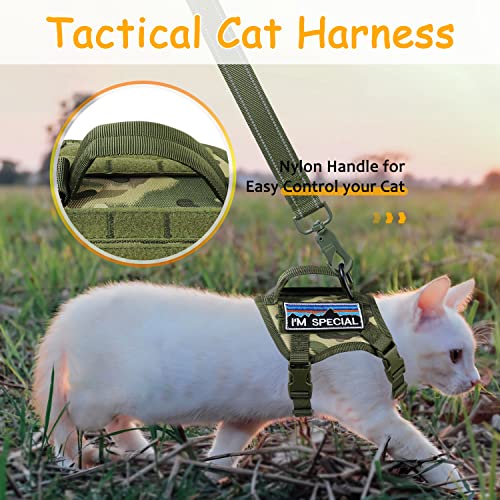Tactical Cat Harness And Leash,Escape Proof Large Cat Walking Vest,Adjustable Breathable Pet Vest With Control Handle,Molle Patches #TOP4