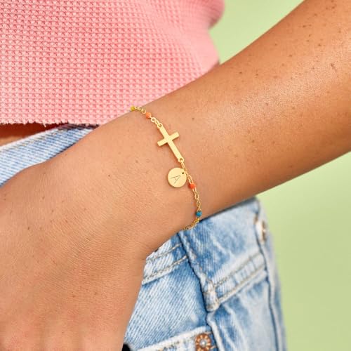 Cross Bracelet for Women Dainty Colorful Beaded Initial Bracelets for Women Teen Trendy Gold Christian Religious Baptism Jewelry Gifts Easter Basket Stuffer2