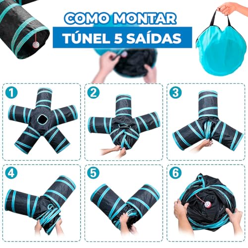 Túnel De Gatos 5 Saídas Dobrável Brinquedo Pet Para Gatos, Cães, Coelhos, Felinos 1,40x1,40x25cm