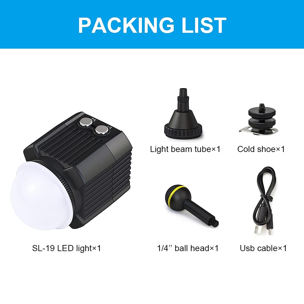 60 m Unterwasser-Fülllicht, LED, 2000 lm, wasserdicht, IPX8, für GoPro Hero9, Hero8, Hero7, 6, 5, für Insta360, One R, DJI Osmo Action
