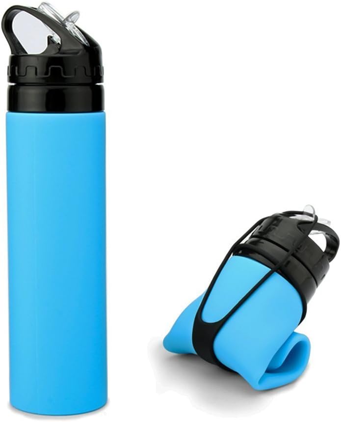 Eyekitchen Collapsible Water Bottle Set of 2, Foldable Silicone Bottle with FDA Certification - BPA Free, 600ml (Blue and Green)