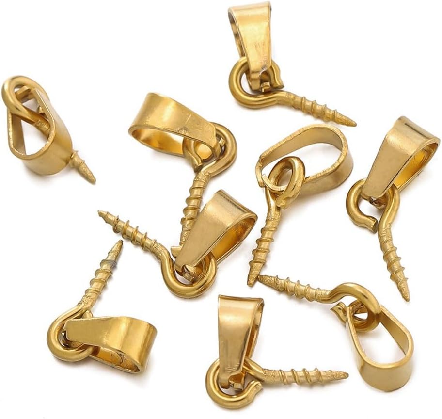 20pcs Stainless Steel Screw Eye Pins Bail Top Drilled Beads End Pendant Charms Connectors Dangle Charm for DIY Jewelry Making(Gold,5 x 10mm)