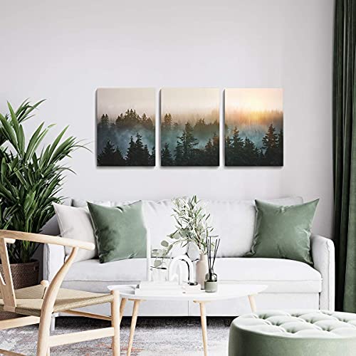 Forest Bathed In Sunlight Canvas Print Picture Painting Wall Art For Bedroom Living Room Framed 3 Piece Artwork Wall Decor For Bathroom Modern Room Plants Wall Decorations Size 12X16X3 Ready To Hang #TOP4
