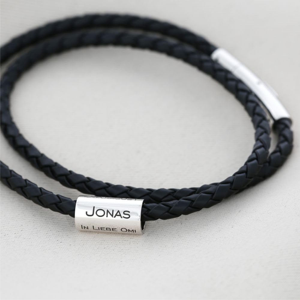 Herrenkette mit Gravur 925 Silber Anhänger Männerkette mit Namen Kette für Mann Leder besonderer Herrenschmuck Schriftrolle | HANDMADE IN GERMANY