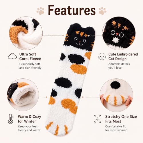 Image of Foaincore 10 Pairs Fuzzy Socks for Women Cozy Fluffy Warm Soft Slipper Socks Thick Winter Gifts for Adult Gifts(Cat,Multicolor)