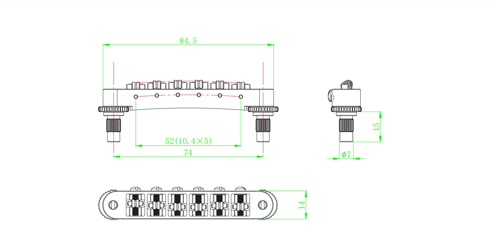 Guyker Tune-O-Matic Gitarrensattelbrücke + Stop-Bar Saitenhalter aus Titanlegierung, Ersatz für LP SG EPI 6-saitige E-Gitarre (GS001 + GM015-TI)