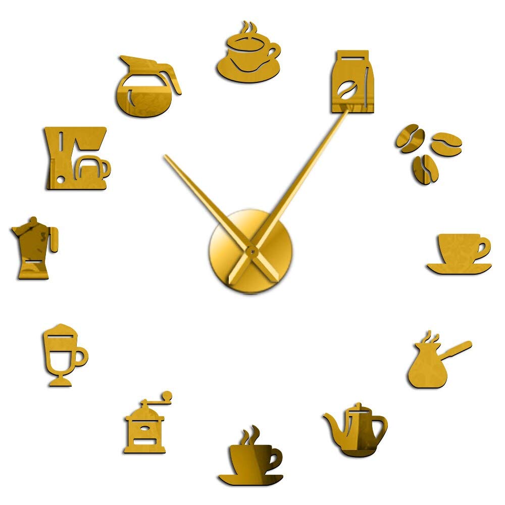 Horloge murale café 70cm montre géante sans cadre autocollant mural or DIY