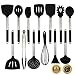 Silicone Cooking Utensils Set, Heat Resistant and Non Stick Kitchen Utensil Set with Stainless Steel Handle (Black)