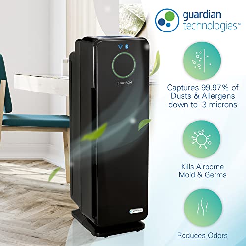 Germ Guardian Cdap4500Bca 22” 4-In-1 Wifi & Bluetooth Smart Voice Control Air Purifier For Home, Smart Aqm, Uv-C, Filters Allergies, Dust, Pet Dander, & Odors, 3-Yr Wty, Germguardian, Black #TOP3