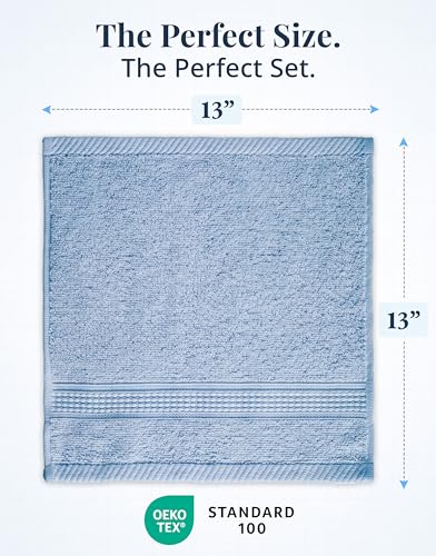 Image of LANE LINEN Blue Wash Cloths - 100% Cotton 6 Pack Set - 13 inchx13 inch Soft Surface, Reinforced Edges & Quick Drying - Highly Absorbent & Fade Resistant - Ideal for Salon, Spa & Hotel - Cerulean Blue