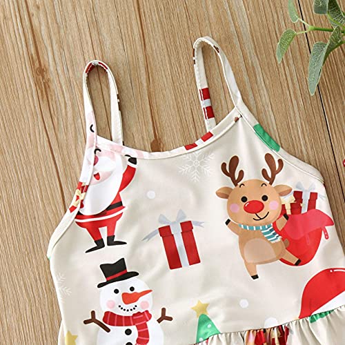 Dreamyth Christmas Toddler Girls' Jumpsuits Rompers With Pockets Cute Cartoon Print Sleeveless Harem Pants Outfits 1-6 Years A-Beige-01 3T #TOP4