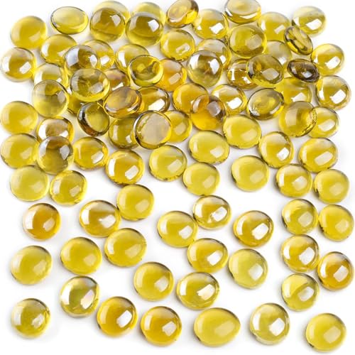 FUTUREPLUSX 1LB Yellow Glass Marbles, Flat Marbles Glass Beads Vase Fillers Decorative Rocks Gold Gemstones for Centerpieces Aquarium Table Scatter Home Decor by FUTUREPLUSX - Used condition - US$7.19
