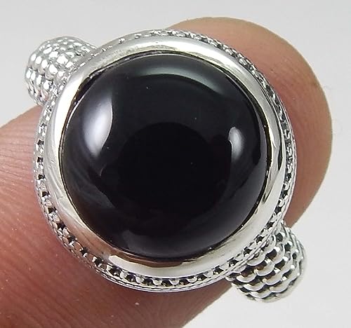 Image of 925 Solid Sterling Silver Handmade Natural Gemstone Black Onyx Ring Dotted & Rope Vintage Ring Cocktail Ring Black Onyx Ring Jewelry Everyday Gift
