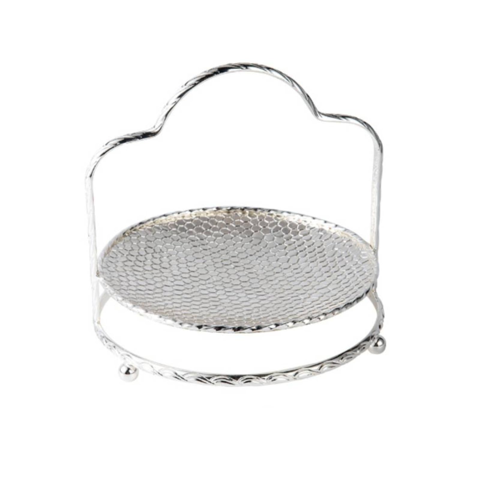 perfk Dessert Stand Vassoio Alzata Piattaforma Espositore Alzata Torta in Metallo con Nido d'Ape E Piedini Sferici Design , Argento , Grande, Singolo Strato