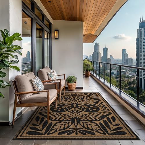 Image of GENIMO Outdoor Rug, 5'x8' Waterproof Plastic Rugs for Patio, Black