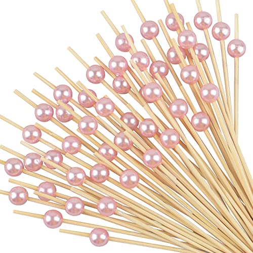 Cocktail Picks - 100 Counts Decorative Toothpicks For Appetizers, Long Fancy Bamboo Skewers For Food Drink, Wooden Sticks For Party - Pink #TOP4