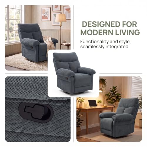 Image of Manual 360 Swivel Rocker Recliner Chair for Living Room, Dark Gray