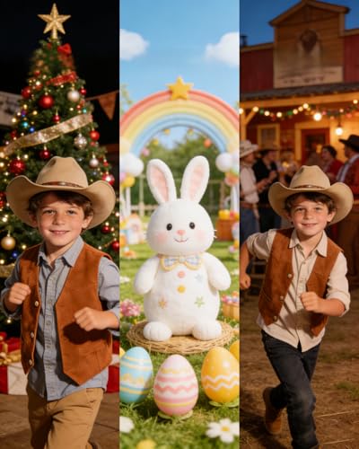 Image of Boys Vest Leather Western Cowboy Dress Vests with Pockets Vintage Suede V Neck Formal Wedding Waistcoat