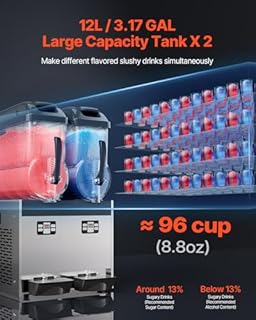 Uargd Commercial Slushy Machine, 12Lx2 Dual Tank Frozen Beverage Dispenser, 96 Cups Stainless Steel Smoothie and Frozen Drink Maker, Slushie Machine for Home Gatherings, Restaurants, Cafes, and Bars
