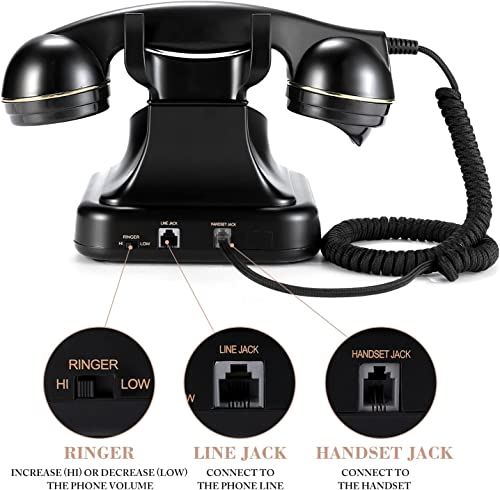 Retro Landline Phone 1960's Vintage Corded Dial Button Phone Classic Old Telephone Antique Phones with Redial Function for Home Office (Black)
