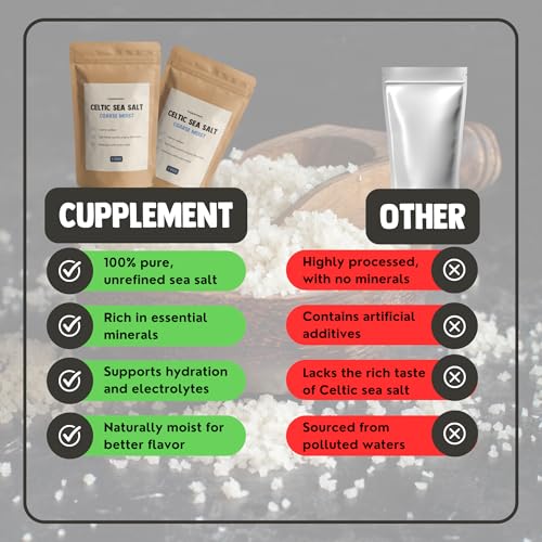 Cupplement Keltisches Meersalz 1 KG Grobes Salz - Celtic Sea Salt - Nicht Für die Salzmühle - Nicht Himalaya, Himalayasalz, Bio oder Feinmineralien - Herbamare - Reich an Magnesium, Kalzium, Kalium