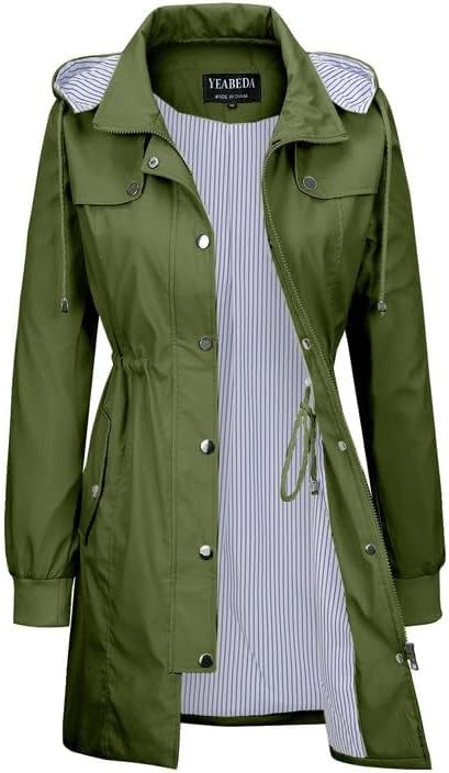 Womens Raincoat Waterproof with Hood Lightweight Windbreaker Rain Jacket Trench Coats Striped Lined - Image 2