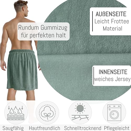 CalmySPA Leicht Frottee Saunakilt Herren - Saunahandtuch Baumwolle mit Gummizug und Knopf Saunatuch Mann Sauna Handtuch Kilt Männer Rock (Jade)
