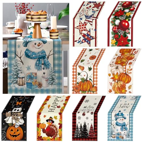 LemonRoad 8 Pcs Holiday Table Runner Seasonal Farmhouse Table Decor 72 Inches Winter Tabletop Runner Set Decorations for Kitchen Home Dining Room Party Supplies