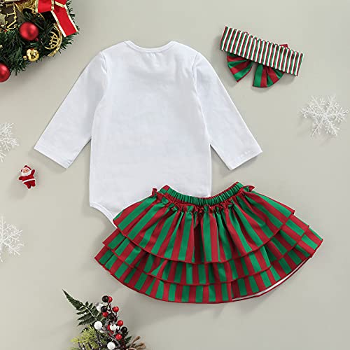 Infant Toddler Baby Girl Christmas Outfit Long Sleeve Romper Jumpsuit With Stripe Tutu Skirt 2Pcs Clothes Set (Red Green, 18-24 Months) #TOP6
