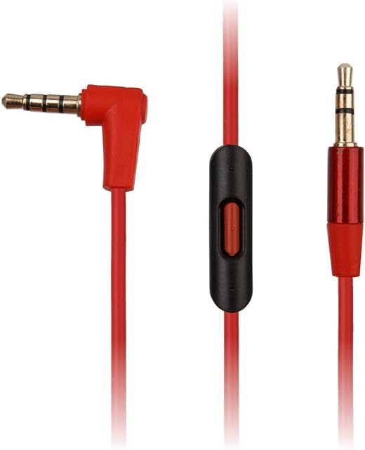 REYTID Audio Cable Compatible with Beats Solo/Studio Headphones w/RemoteTalk (Microphone) Compatible with iPhone/iPad/iPod & Android Smartphones - Red