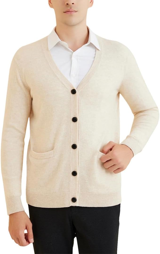 Men's Knitted Cardigan V Neck Long Sleeve Sweater Casual Warm Knit Fall Winter Korean Style